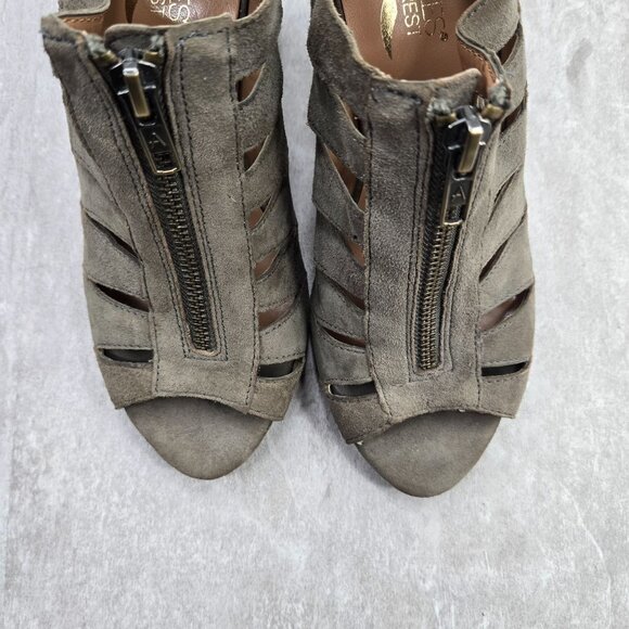 Aerosoles Peep Toe Ankle Bootie Suede Greem Moto Zip High Heel Shoe Boot  Sz 7.5 - Picture 12 of 12